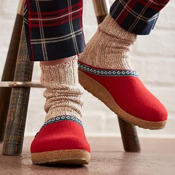 Haflinger Womens 39 Red Grizzly GZ Wool Felt Clogs Slipper Cozy Comfort LB1-33 - Picture 1 of 7